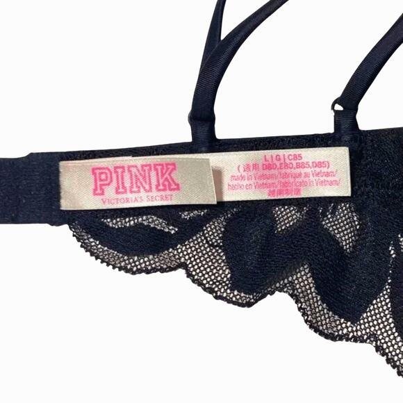 Victoria's Secret Sz Large Bra Black Lace Crossback Push Up Padded Wireless - Picture 9 of 9